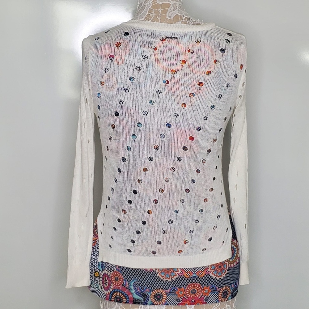 5/$25 Desigual Carol Holey Layered Sweater Bright - Picture 8 of 11